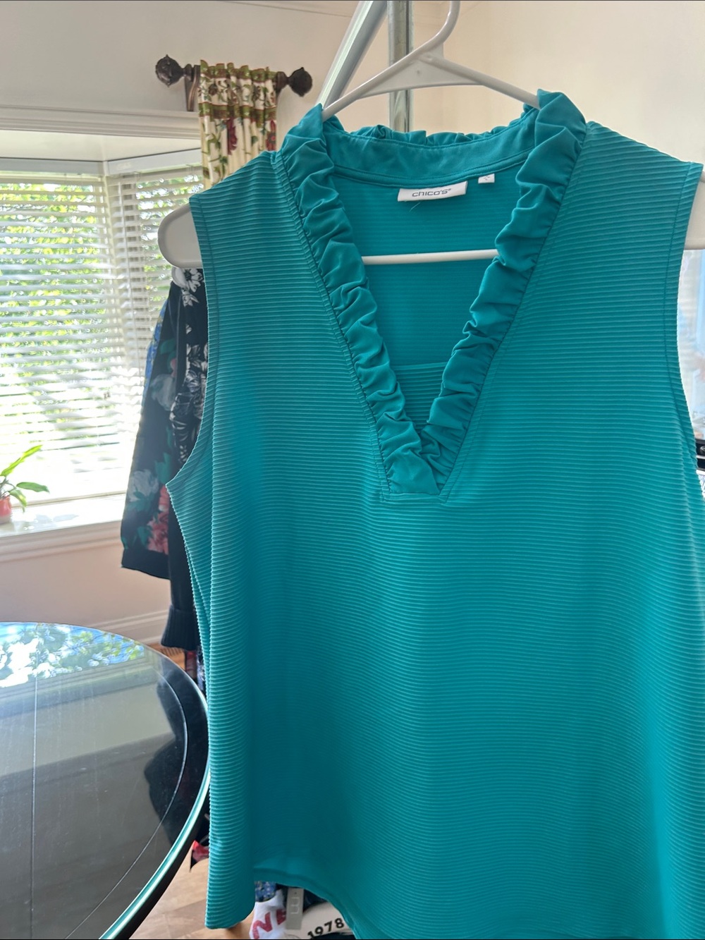Chico's Teal Ruffle V-Neck Sleeveless Camisole